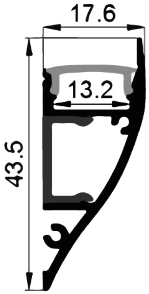 Alu-profile for 12mm tape, 2 meter x 18x45mm