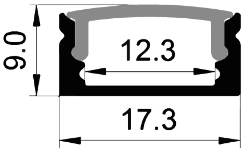 Alu-profile for 12mm tape, 2 meter x 17x09-Black