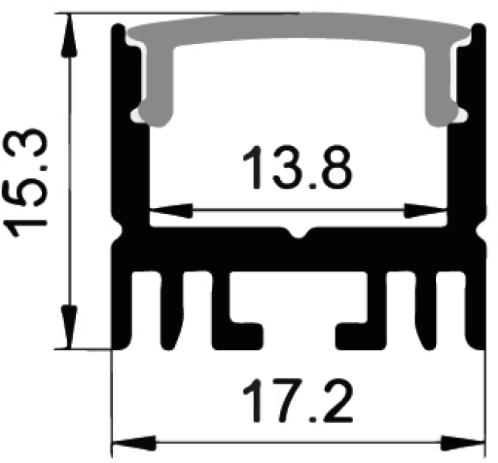 Alu-profile for 12mm tape, 2 meter x 17x15, heavy